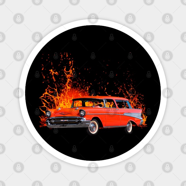 1957 Chevy Nomad in our lava series on back Magnet by Permages LLC
